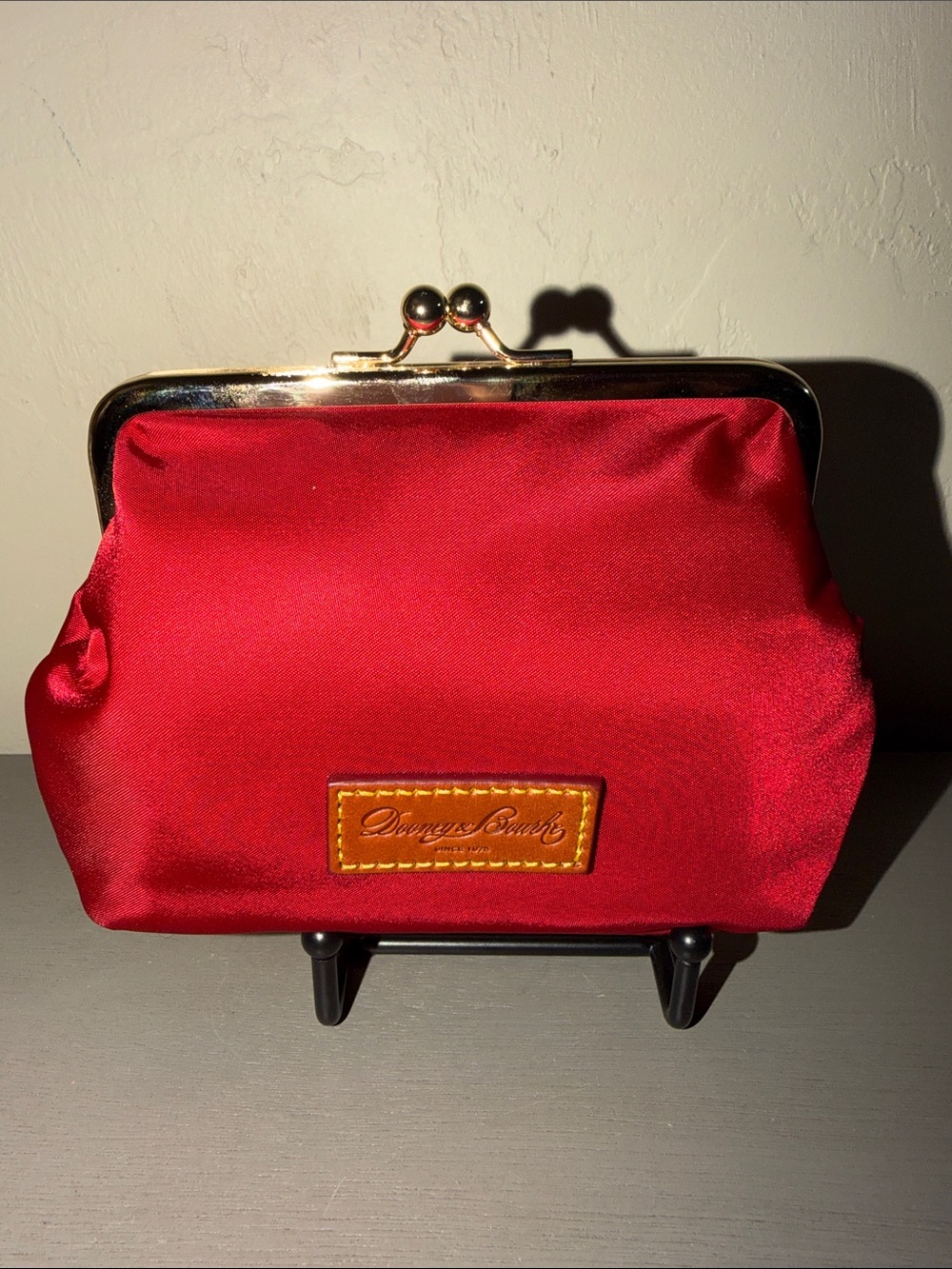 Dooney & Bourke Red Kiss-Lock Cosmetic Clutch with Gold Frame